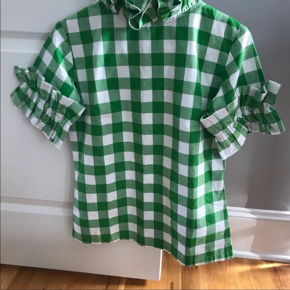 Women’s ruffle green plaid top
